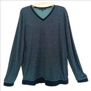 Robert Barakett Sweater Size XXL Zima‎ V-Neck Blue Long Sleeve Shirt Rayon Blend